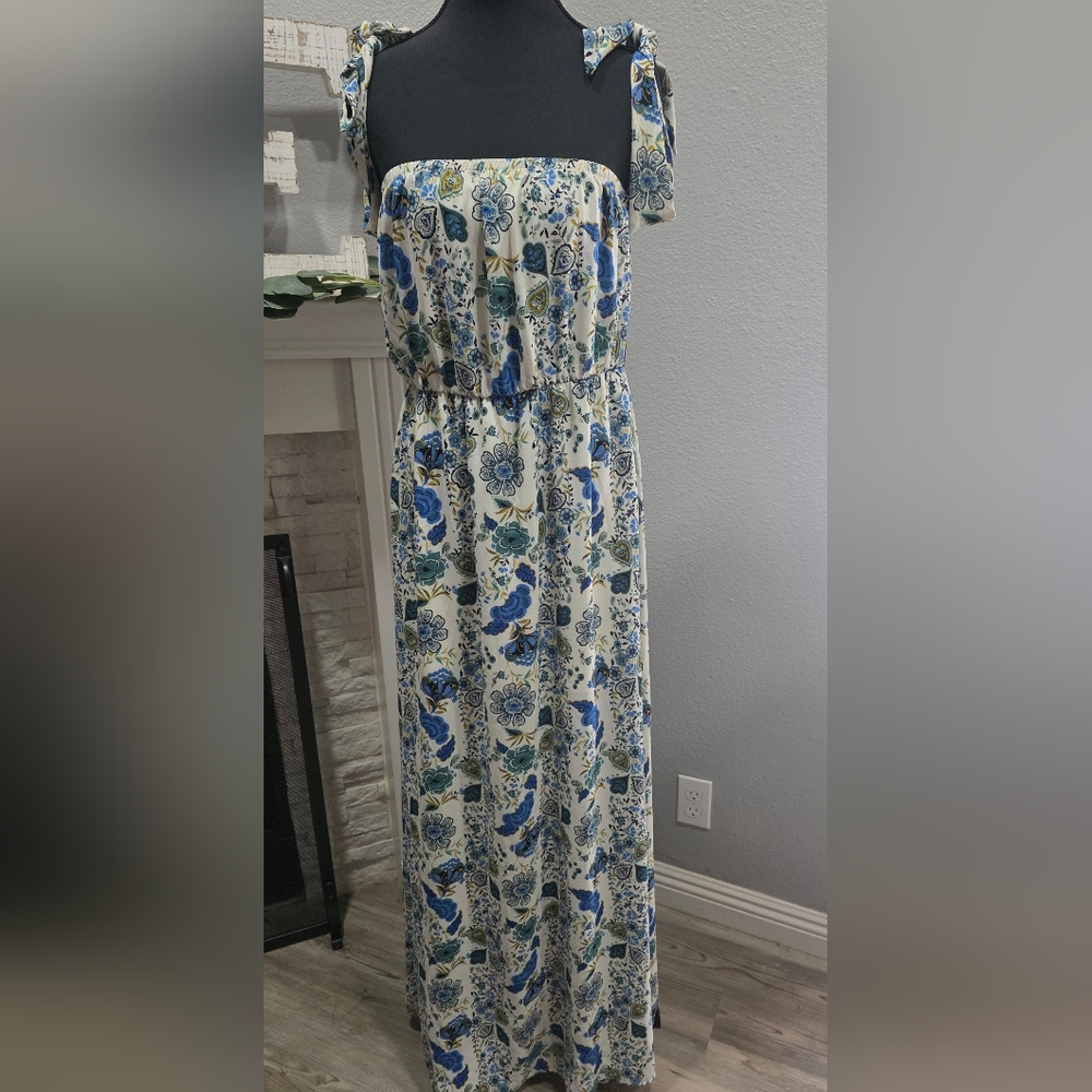 Altar'd State Blue and Cream Floral Maxi Dress